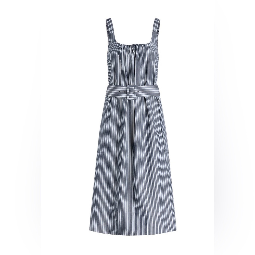 NWT Free Assembly belted cotton utility Midi dress  SZ Small Navy & White stripe